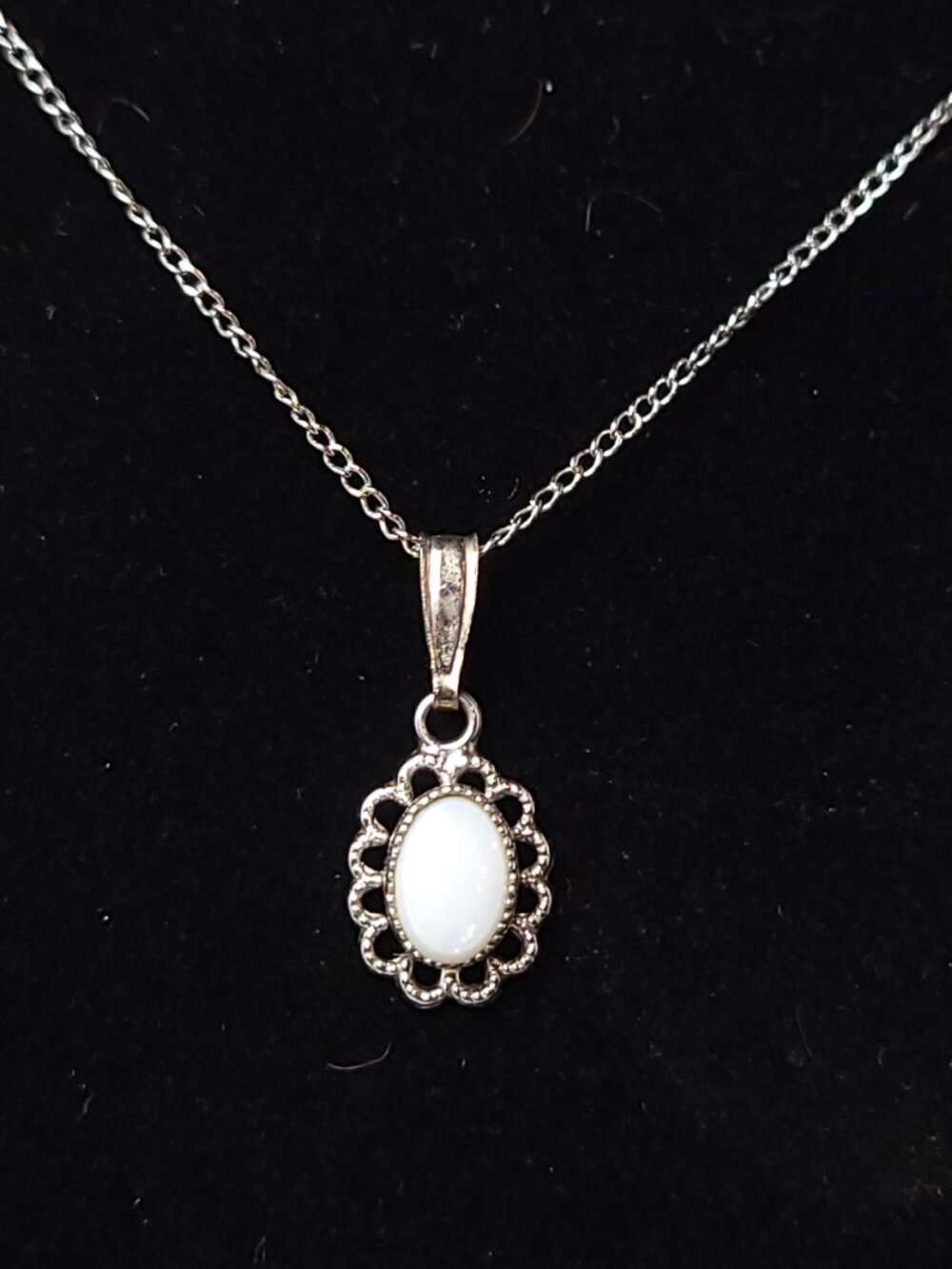 White Opal Pendant on Silver Chain